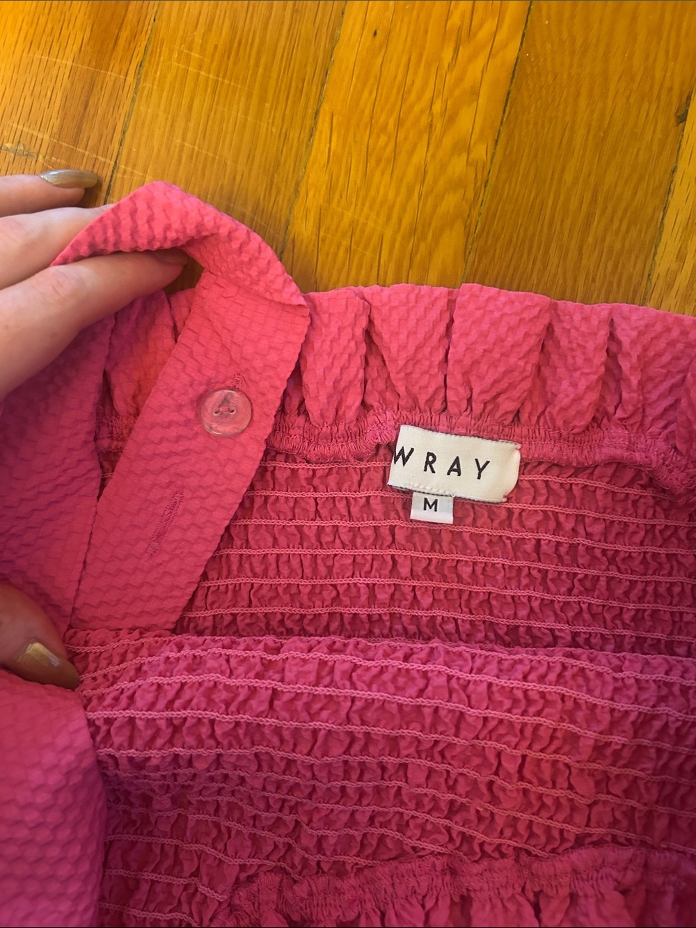 Wray Tracy dress in azalea pink medium one shoulder smocked - Picture 3 of 7